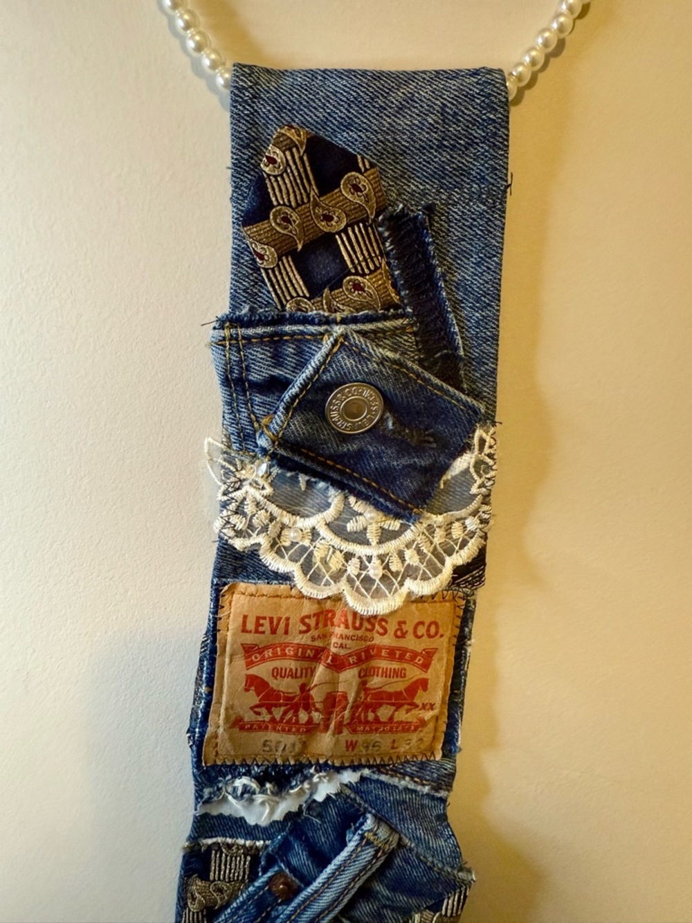 Levi’s Blue Denim Patchwork sewn tie.